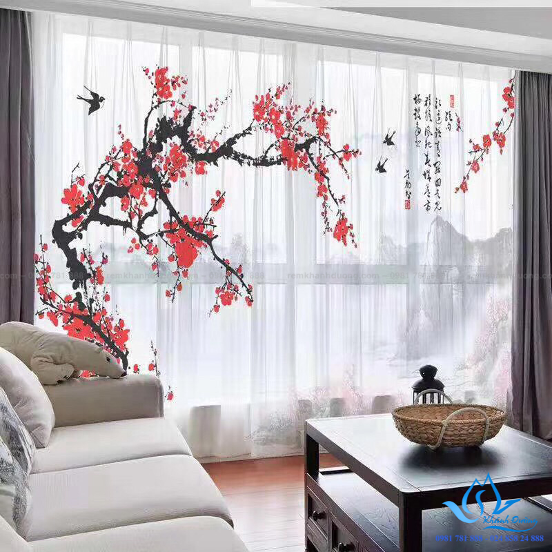 Rèm vải in tranh 3D RT16 với hình ảnh như những bức tranh cổ của Trung Quốc