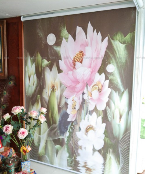 Rèm tranh in thường không máng hình ảnh hoa lá tại Quận Long Biên RT36