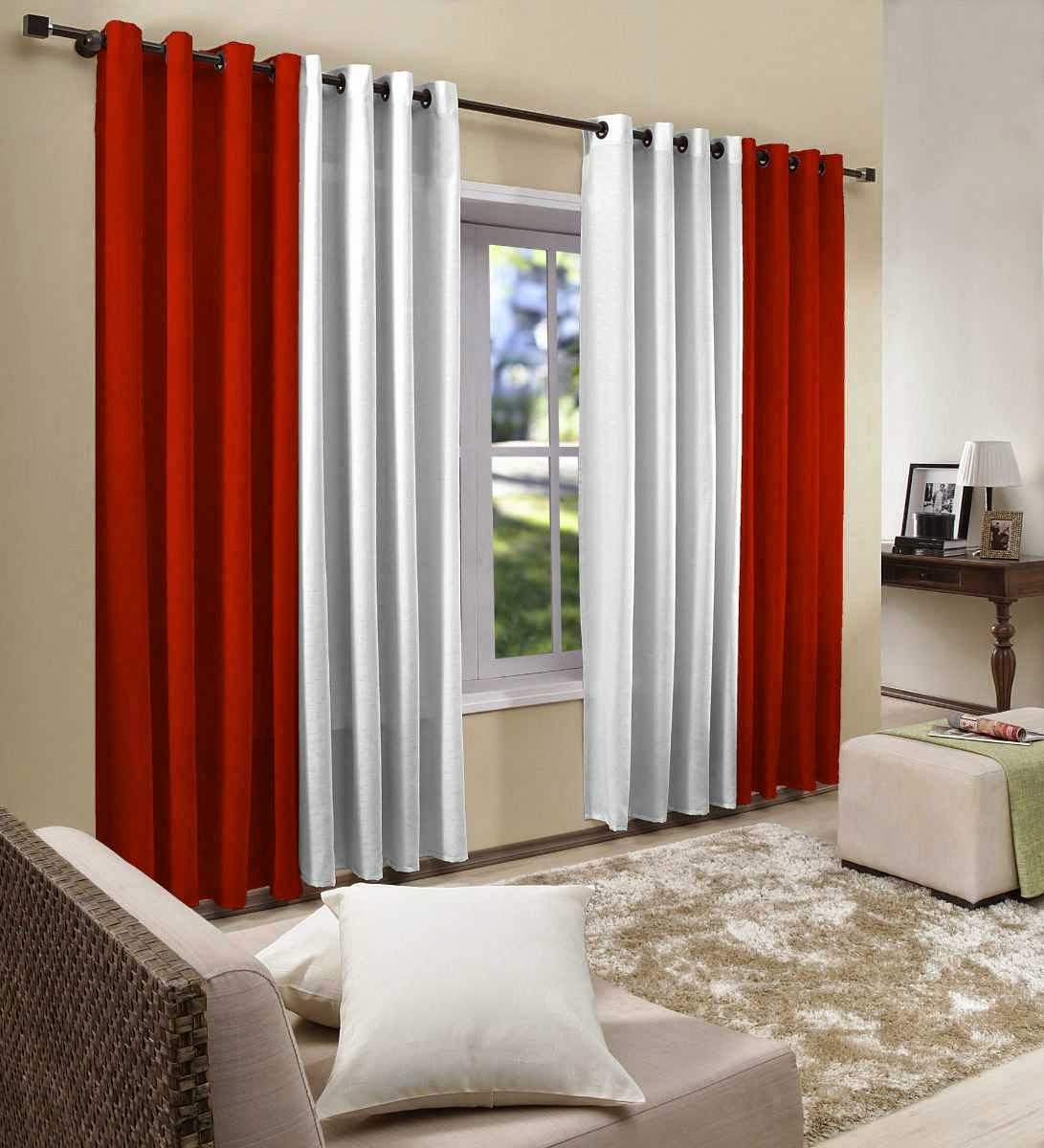 Rèm vải phối màu đỏ trắng cho phòng khách sinh động