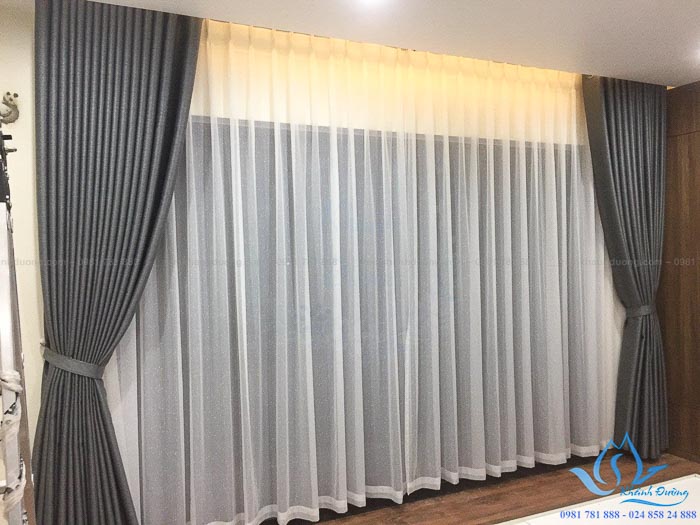 Rèm vải hai lớp cho phòng ngủ biệt thự quận Hoàng Mai HP69 - C01