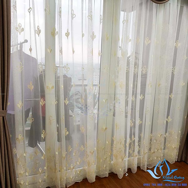 Rèm vải Hàn Quốc voan thêu tay đẹp tại chung cư Vimeco Phạm Hùng D10
