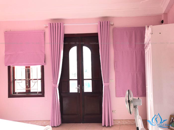 Rèm vải màu hồng cho phòng bé yêu mã MJL 5034