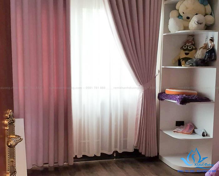 Rèm vải phòng ngủ 1 màu cho phòng bé gái tại Kim Giang, Hà Nội H112A