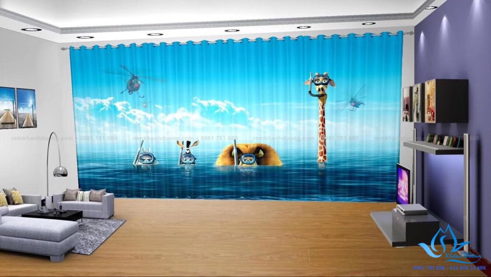 Rèm cửa vải in tranh 3D hình động vật chân thực, sống động tại Trung Liệt, Hà Nội