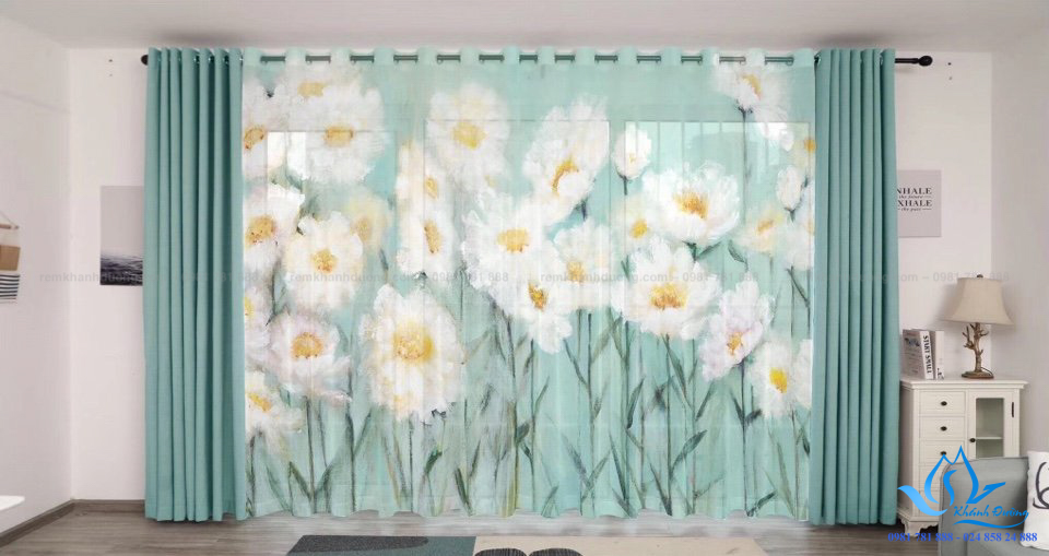 Mẫu rèm cửa vải đẹp in tranh 3D độc đáo tại Trung Hòa, Hà Nội