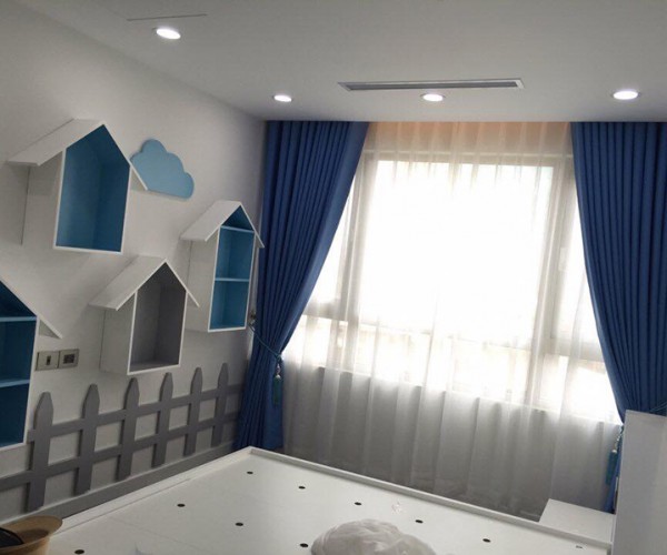 Rèm vải màu xanh lam hai lớp đẹp cho phòng ngủ tại An Khánh Hoài Đức