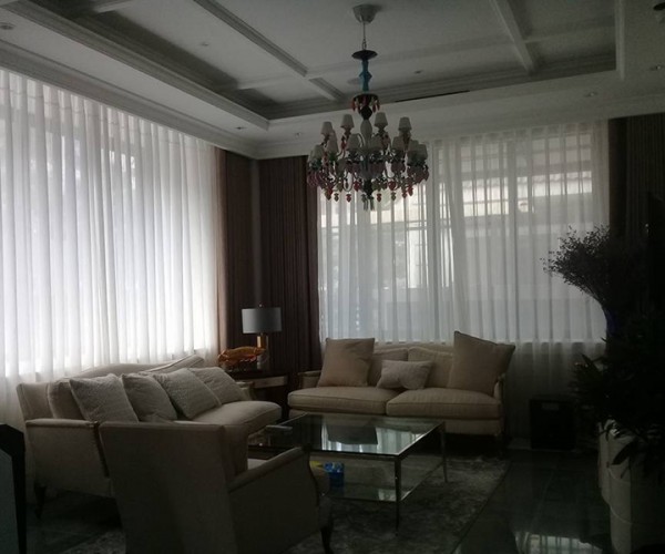 Rèm vải hai lớp phòng khách cho biệt thự Vimhoms Sài Đồng