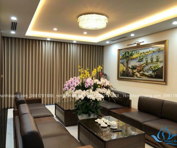 Mẫu rèm vải hai lớp hàn quốc 2024 cao cấp cho phòng tiếp hách lắp đặt tại Duy Tân, Hà Nội