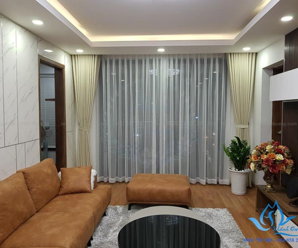 Rèm vải một màu phòng khách đẹp tại Kim Giang, quận Thanh Xuân TM 887