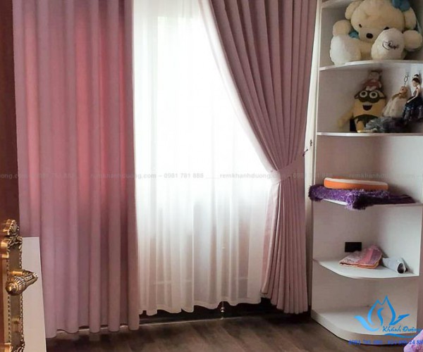 Rèm vải phòng ngủ 1 màu cho phòng bé gái tại Kim Giang, Hà Nội H112A