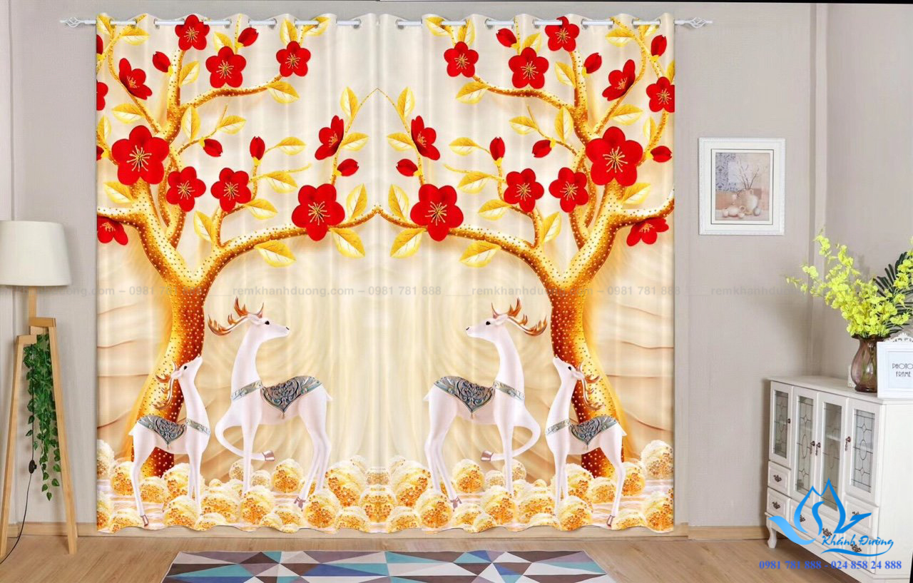 Mẫu rèm in tranh 3D cho trẻ em với hình ảnh chú hươu chơi đùa với cây rất vui nhộn Mẫu rèm in tranh 3D cho trẻ em với hình ảnh chú hươu chơi đùa với cây rất vui nhộn