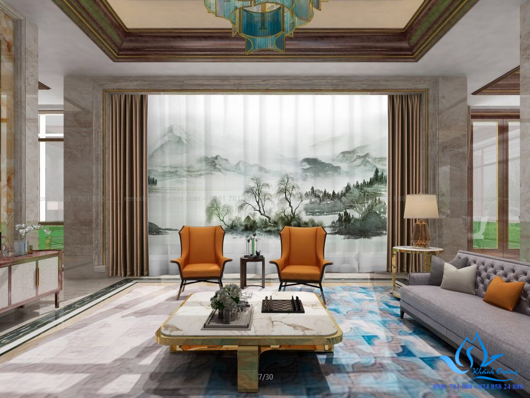 Mẫu rèm cửa vải đẹp in tranh RT19 tại quận Cầu Giấy