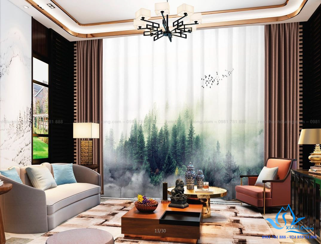 Hình ảnh rừng thông được in trên rèm in tranh RT25 Hình ảnh rừng thông được in trên rèm in tranh RT25