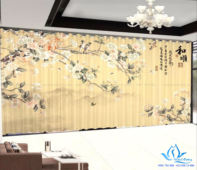 Rèm in tranh RT26 với hình ảnh hoa nở tinh tế