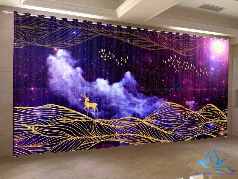 Mẫu rèm vải in 3D RT26 có hình ảnh dải ngân hà sinh động