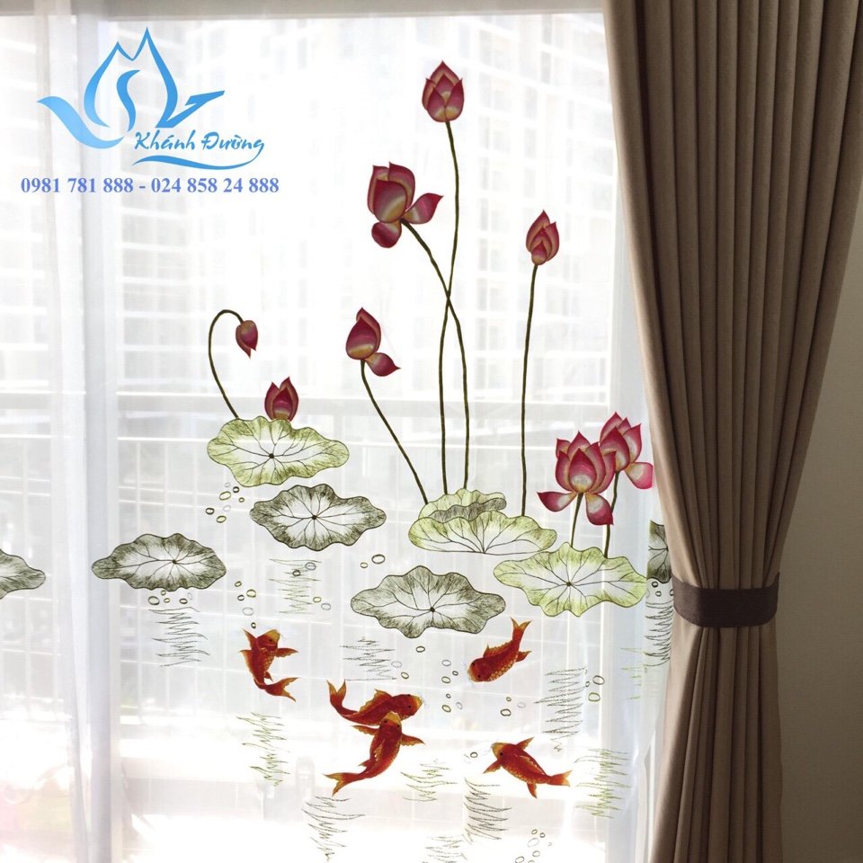 Rèm voan thêu tay thêu hoa tinh xảo