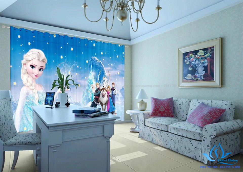 RT1 rèm vải in tranh frozen