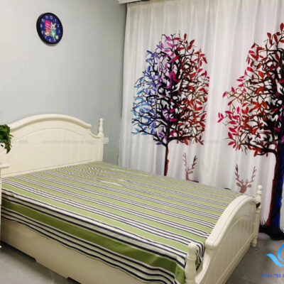 RT8 rèm vải in tranh phòng ngủ