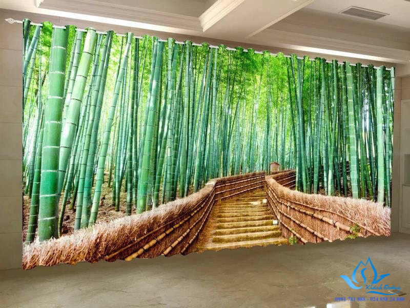 Rèm cửa vải đẹp in tranh thiên nhiên tinh tế tại Hàng Bún, Hà Nội RT24