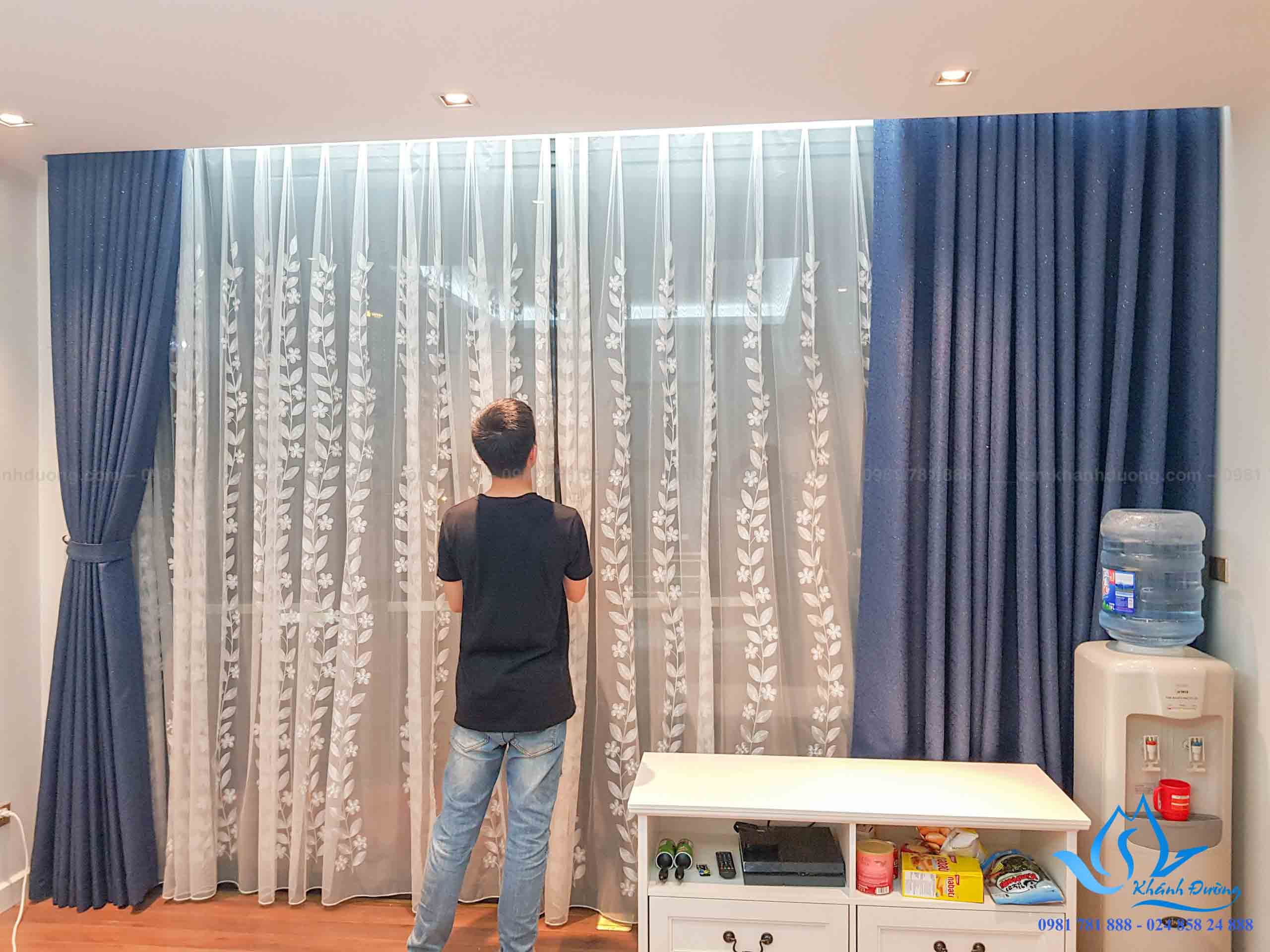 Rèm hai lớp voan thêu B07-M13 cho phòng khách ở Vũ Hữu-Thanh Xuân