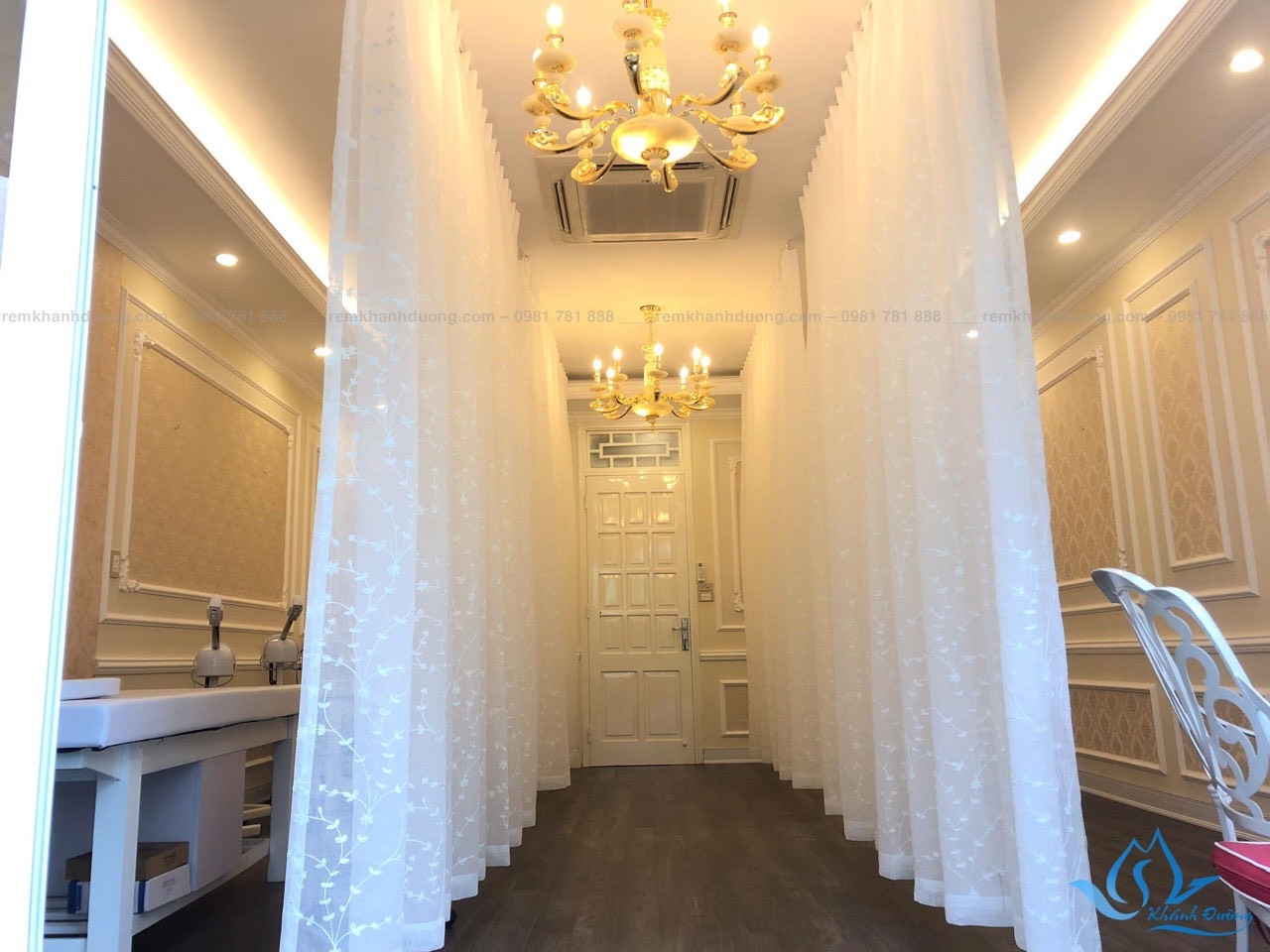 Rèm Spa voan thêu họa tiết cho spa tại Trung kính, Cầu Giấy