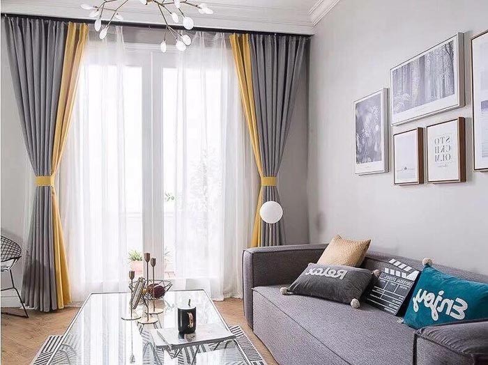 Rèm vải cản nắng phòng khách phối màu đẹp quận Cầu Giấy, Hà Nội TM9734