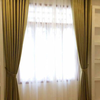 Rèm vải hai lớp màu xanh nõn chuối cho chung cư Hapulico Complex