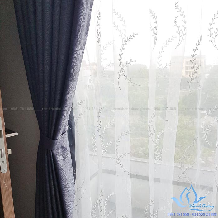 Rèm vải hai lớp voan thêu tinh tế quận Long Biên, Hà Nội DIM 3406