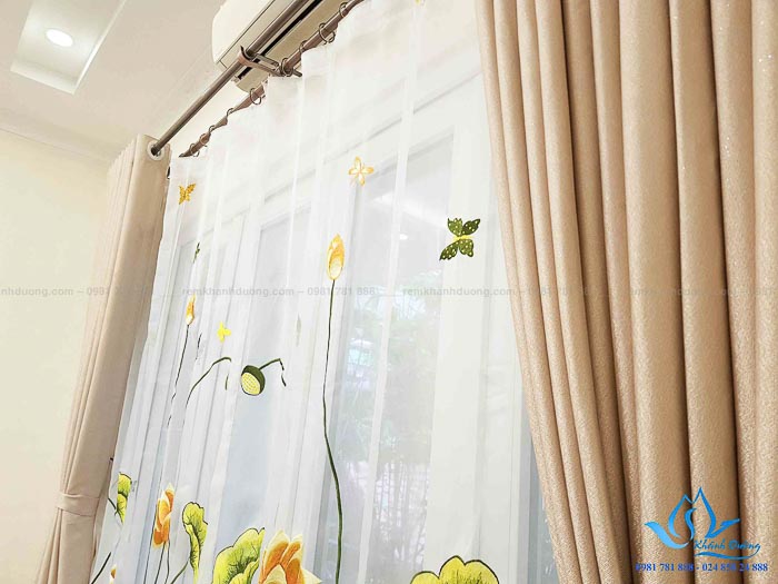 Rèm vải Hàn Quốc voan thêu tay cao cấp đẹp tại Âu Cơ, Tây Hồ DOICE07