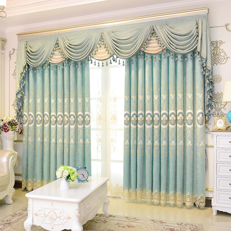 Rèm vải tân cổ điển màu xanh trang nhã