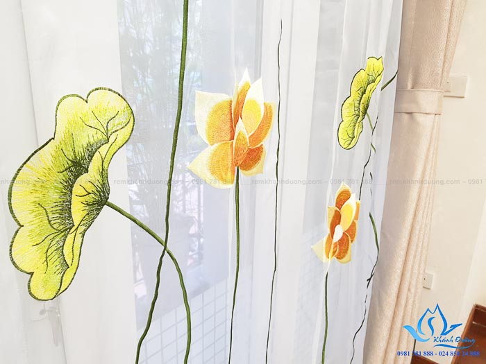 Rèm vải thêu tay Hàn Quốc đẹp cho phòng khách tại Âu Cơ- Hà Nội L18-19
