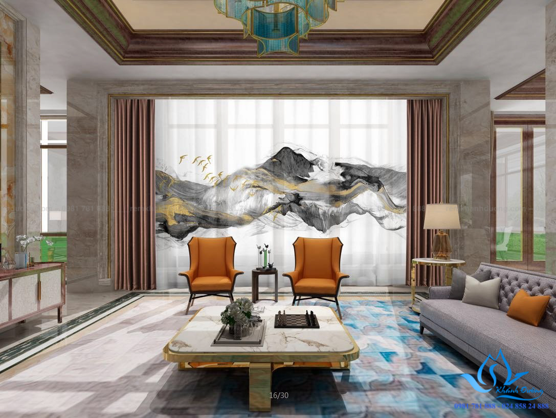 Tư vấn lựa chọn rèm vải in 3D họa tiết đẹp cho phòng khách tại Bạch Mai, Hà Nội