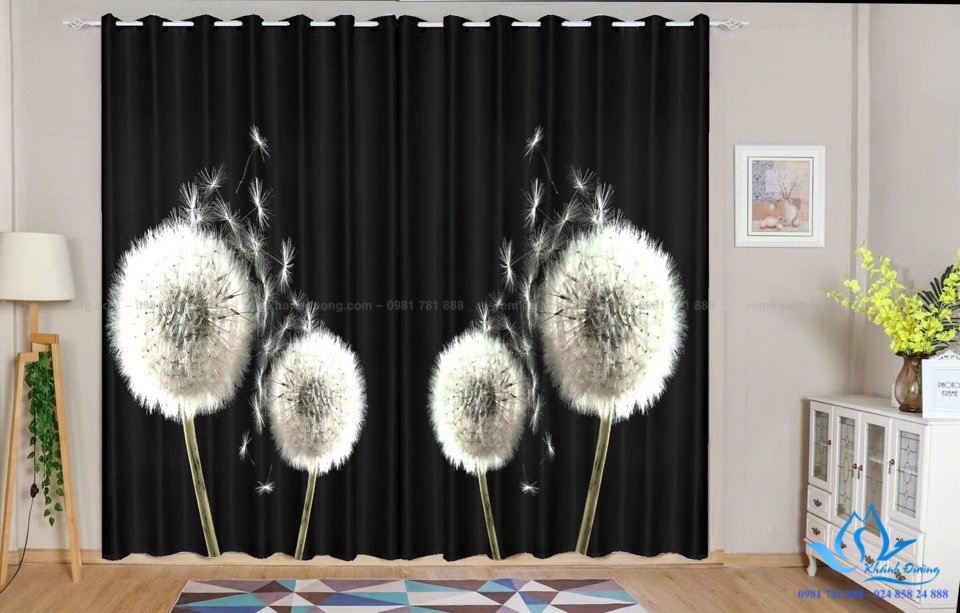 Rèm vải in tranh 3D cản sáng hình hoa bồ công anh sống động