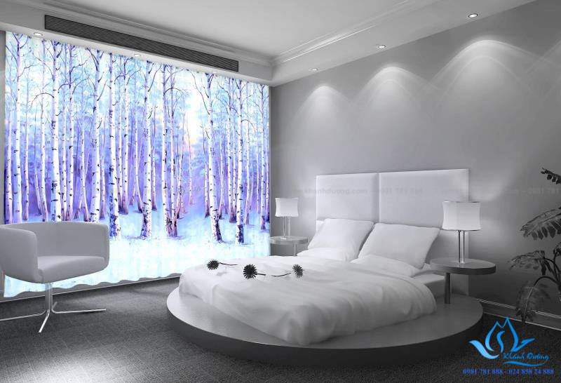 Lựa chọn lắp đặt rèm vải in tranh họa tiết rừng cây giúp giấc ngủ sâu hơn