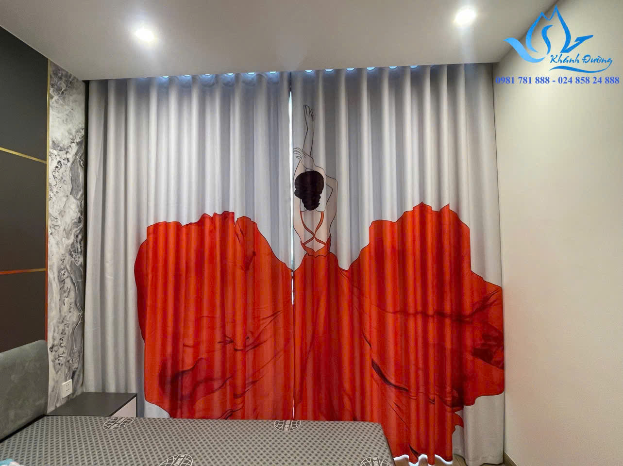 Rèm vải in trang 3D phong cách thời thượng tại Khuất Duy Tiến, Hà Nội