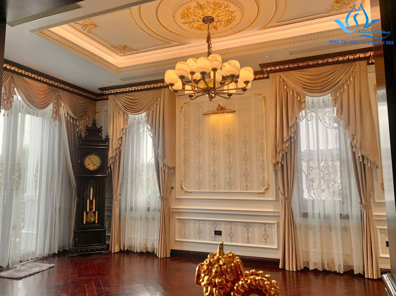 Rèm vải tân cổ điển với thiết kế hoàng gia cho biệt thự tại Gamuda Gardens